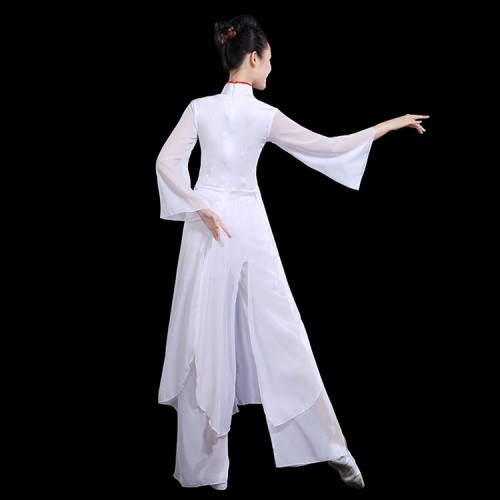 Women's Chinese traditional folk dance costumes female dresses white color with red rose  for girls yangko umbrella fairy drama cosplay fan dresses